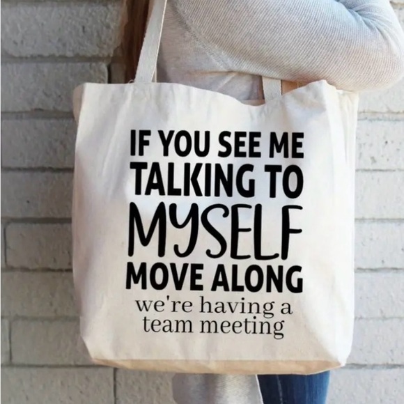 Handbags - Cream and Black Tote Bag with Humorous Message